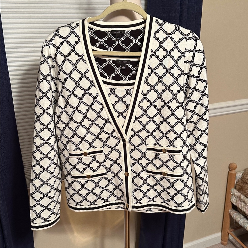 Talbots Black and White Patterned Tank & Sweater Set